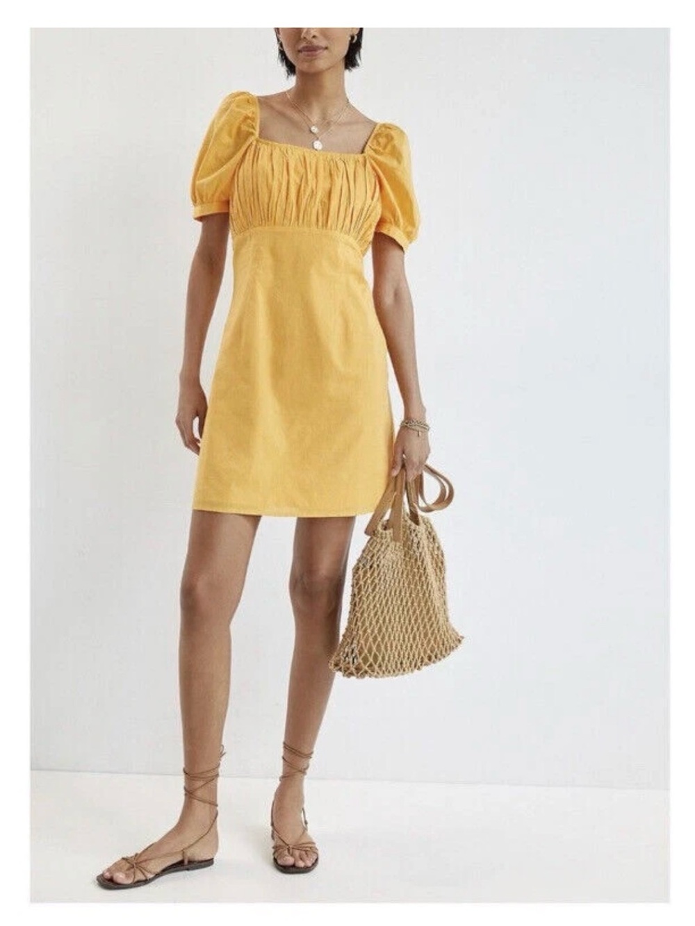 NEW Sunlit ANTHROPOLOGIE Gathered Puff-Sleeve Yellow Mini Dress S NWT